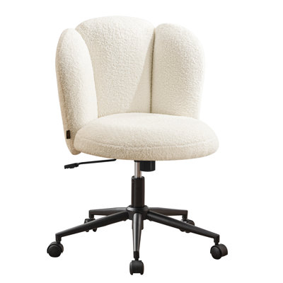 Modern Teddy Velvet  Armless  Home Office chair, Upholstered Swivel Vanity Chair with Backrest  for Home Office and  Bedroom