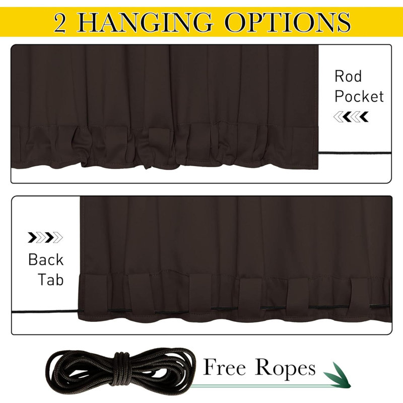 Rideaux d'extérieur pour patio imperméables et coupe-vent avec œillets et languette arrière sur les rideaux isolants et isolants pour le soleil avec corde pour terrasse