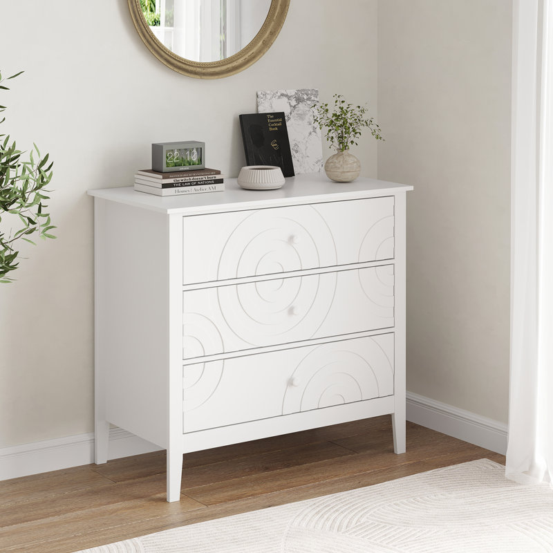 3-Drawer Wood Dresser,31.9" Width,30.1" Height, White