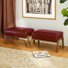 Ensemble de 2 tabourets d'appoint Mid-Century modernes en similicuir bourgogne avec pieds en bois d'hévéa noyer