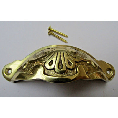 Floral Cup Pull Handle Polished Chrome on Brass