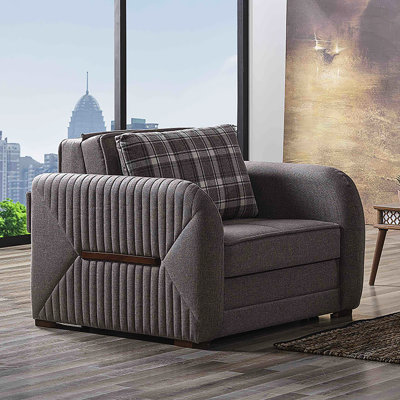 Fauteuil en chenille beige avec rangement - Fauteuil rembourré confortable pour un usage quotidien, détails élégants, compartiment