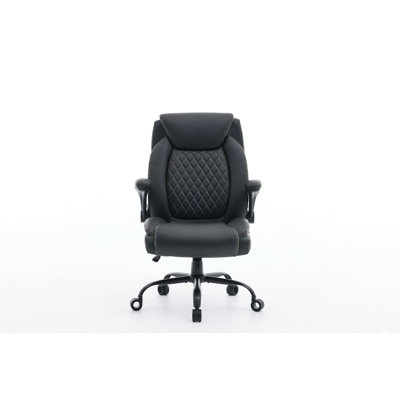 550LBS Big And Tall Office Chair, Comfy Heavy Duty Executive Chair With Adjustable Lumbar Support Double Spaces Casters, PU Leather Extra Wide Seat Ergonomic Computer Desk Chair For Back Pain, Black