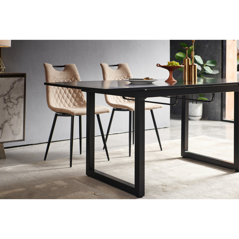 Black Square Table With Metal Leg, Top, Modern Living Room Feature Addition Table, Extendable And Practical