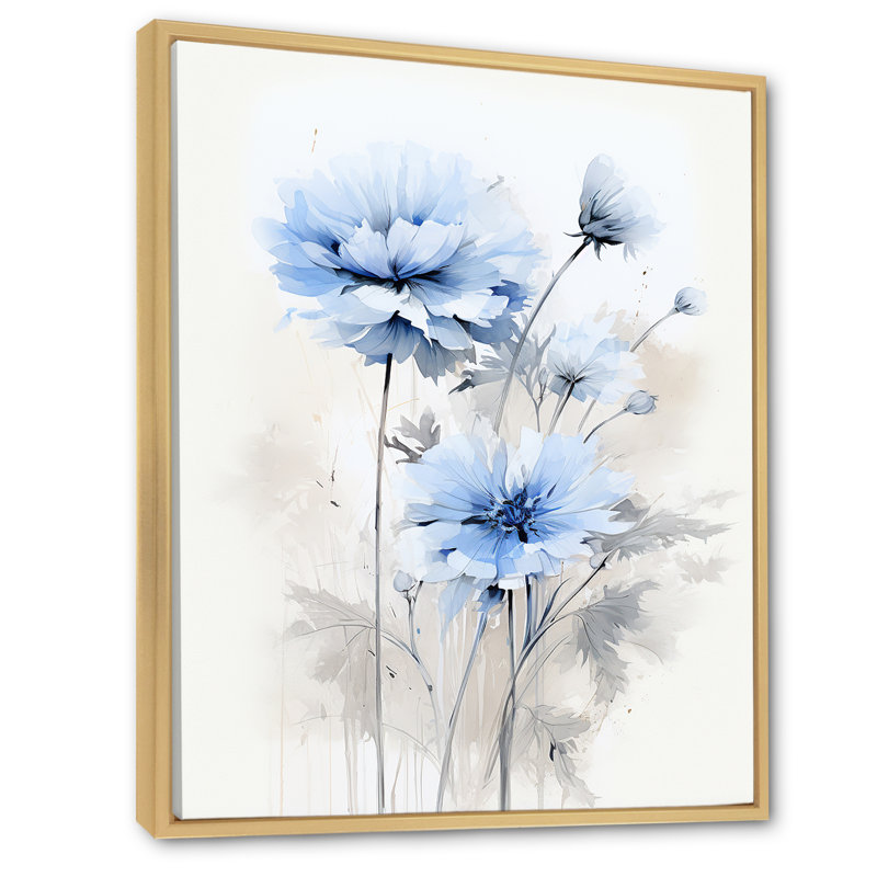 Minimal blanc et bleu sur fond bleu, impression sur toile, Cadre naturel flottant, H 40 po x l 30 po x P 1,5 po