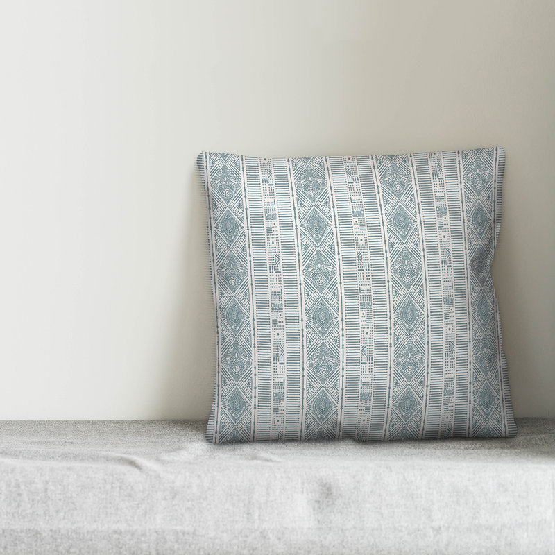 Throw Pillow, 16" x 16", White/Blue Geometric 1
