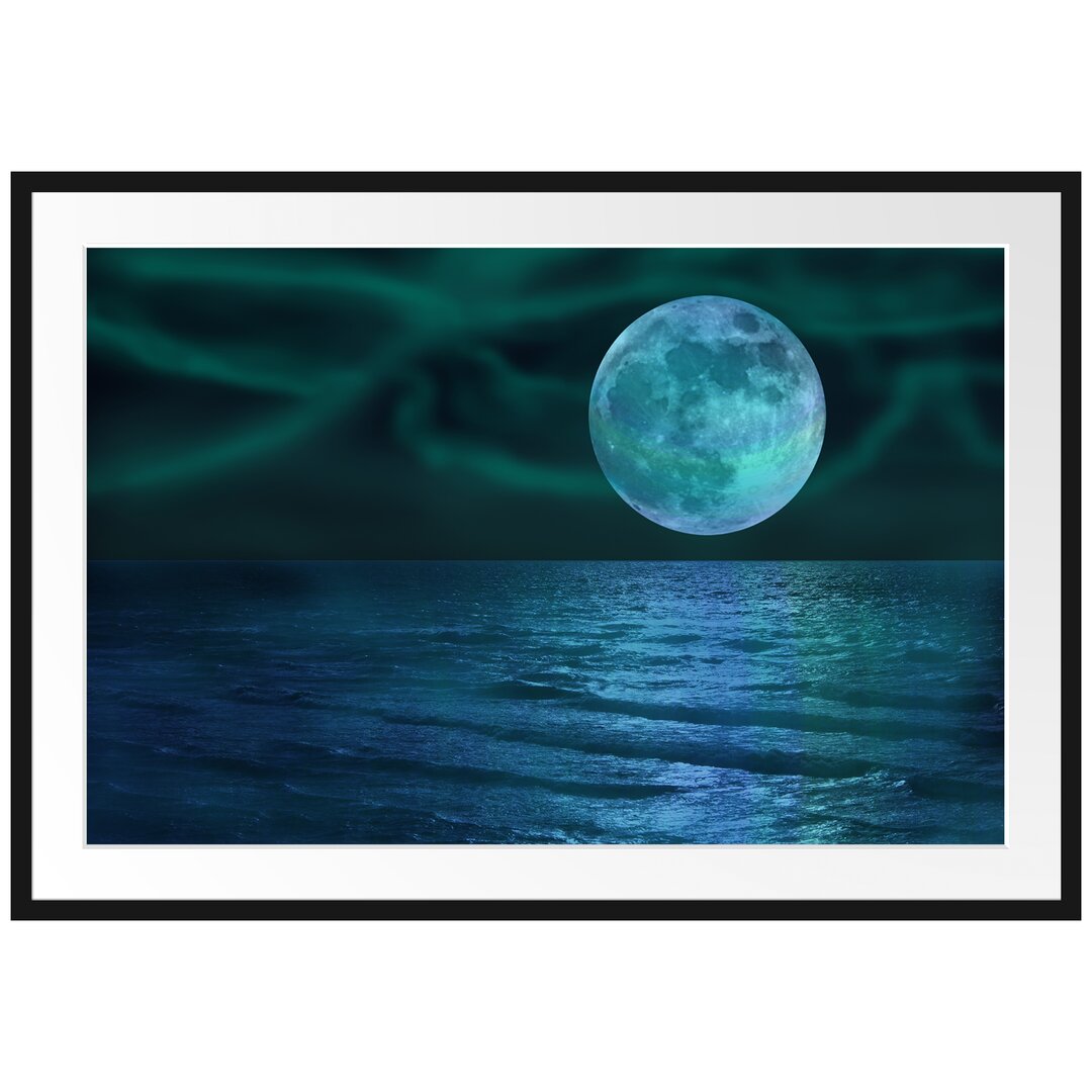 Gerahmtes Fotoposter 'Ruhige See mit Vollmond'