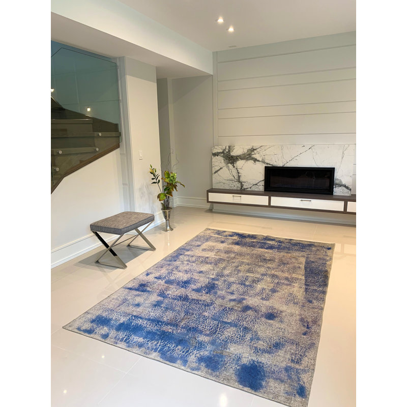 Tapis décoratif en laine noué à la main bleu/brun clair 6 pi 2 po x 9 pi 3 po