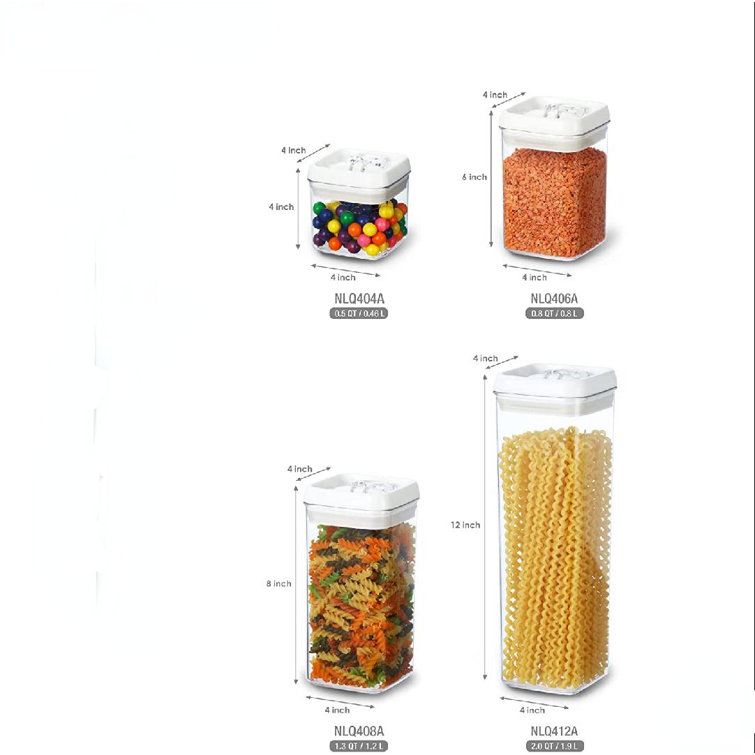 Biran Flip TITE Air Tight Storage Spaghetti Container Set, Easy Sealed Mechanism, Pantry Organizer Cupboard Kitchen Organization Canister Jar Pasta CA