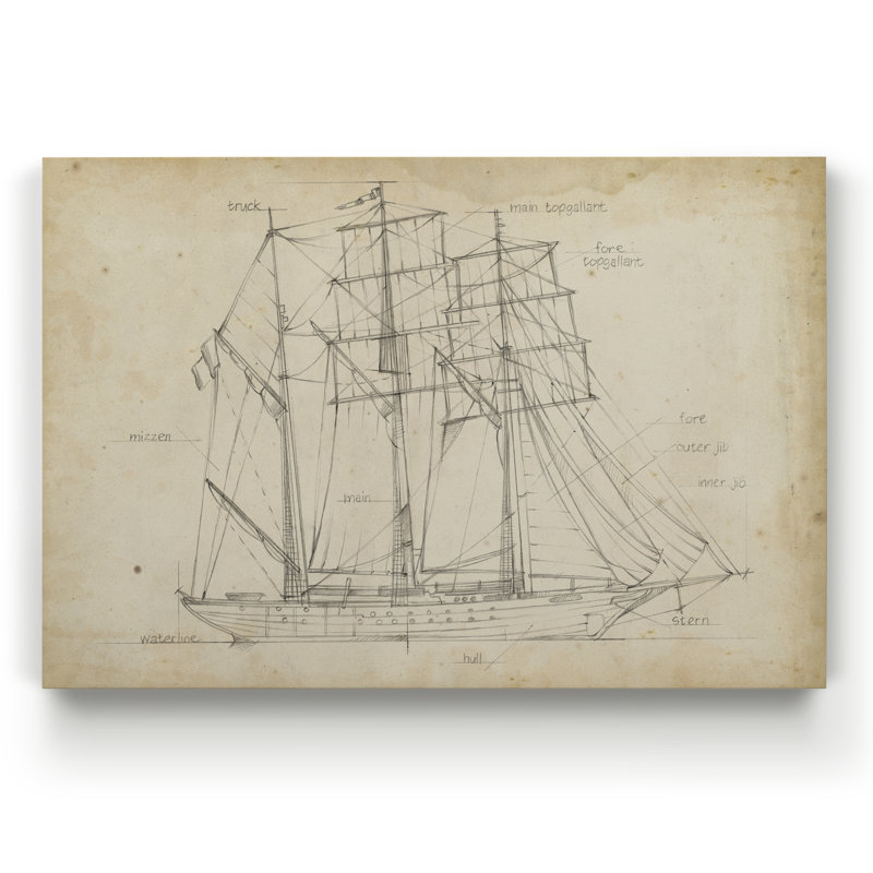 « voilier blueprint i », impression sur toile, H 20 po x l 16 po x P 1 po, Toile tendue