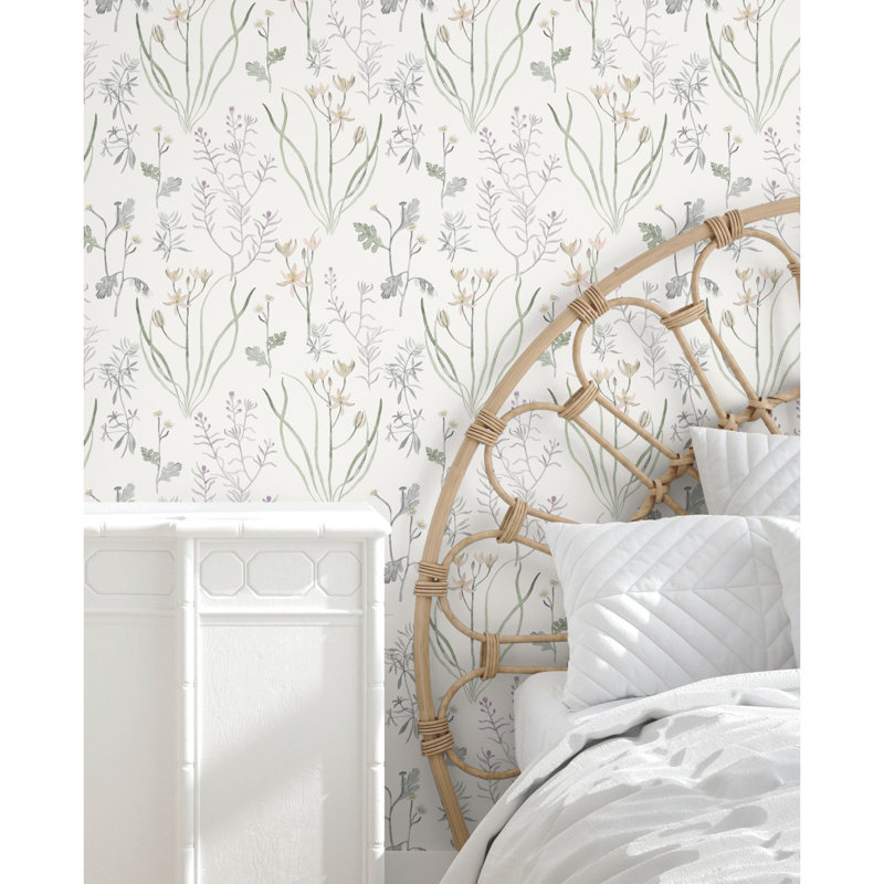 Alpine Botanical Floral Peel & Stick Wallpaper Roll, Lavender
