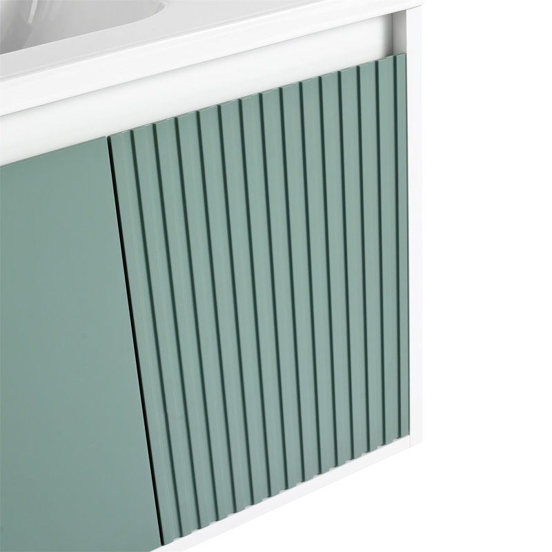 Mint Green Plywood Floating Single Sink Vanity with White Ceramic Top