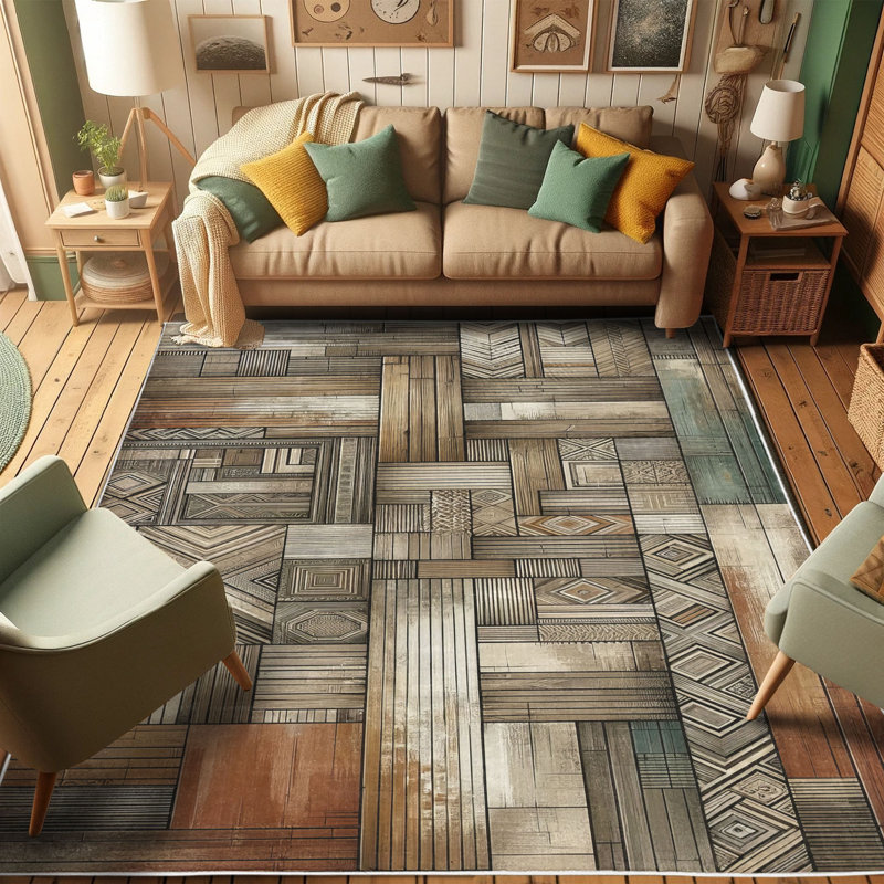 Grey Sepia and Cinnamon Bohemian Geometric Area Rug