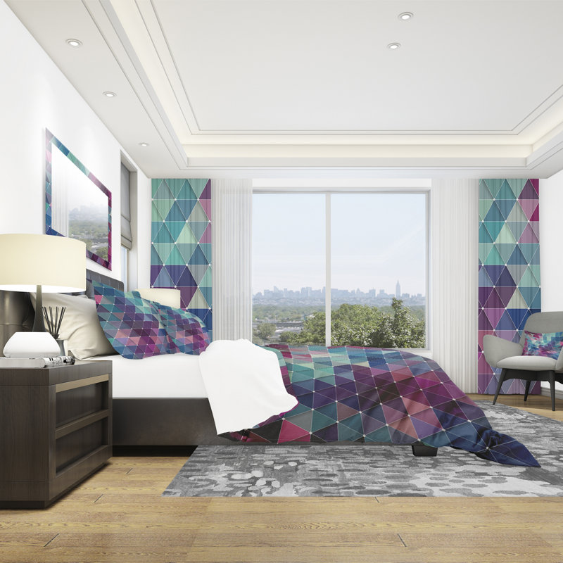Abstract Colorful Triangles Microfiber Twin Duvet Cover Set