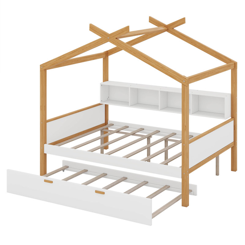 Lit plateforme avec bibliothèque de rangement Anyelf House, Full/Double