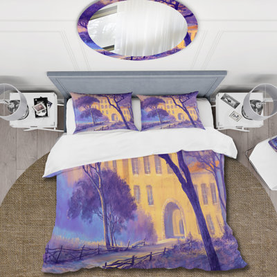 Street Landscape On Footpath & Trees In A City - Traditional Duvet Cover Set - Microfiber Polyester