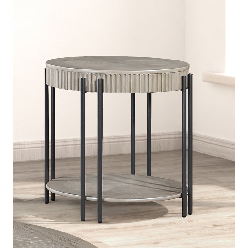 Table de bout ronde avec pieds en métal et rangement en forme de salon brun noir et brun clair