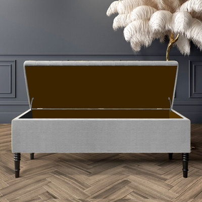 Paris Striped Ottoman Storage Bench - Upholstered Naples Shoes Bench with Black Turned Wooden Legs