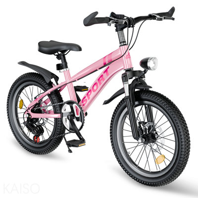 20 Inch Kids Mountain Bike For Boys & Girls Ages 7-12 – 7-Speed Gears, Dual Disc Brakes, Shock Absorber Front Fork, Led Light – Silver & Pink