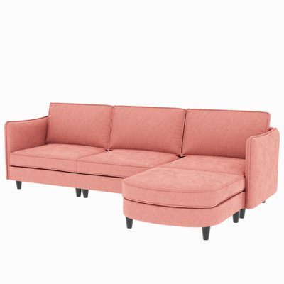 4 - Seat L Shaped Couch Of 107.8'' Large Size, Movable , Arm With Pockets, Red Modern Fabric For Home, Apartment, Office, Breathable Skin Material, Pocket Spring Cushions, Structure, 800 Pound