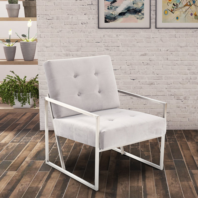 Idalou Plush Velvet Tufted Retro Accent/Salon Chair, Black, Silver