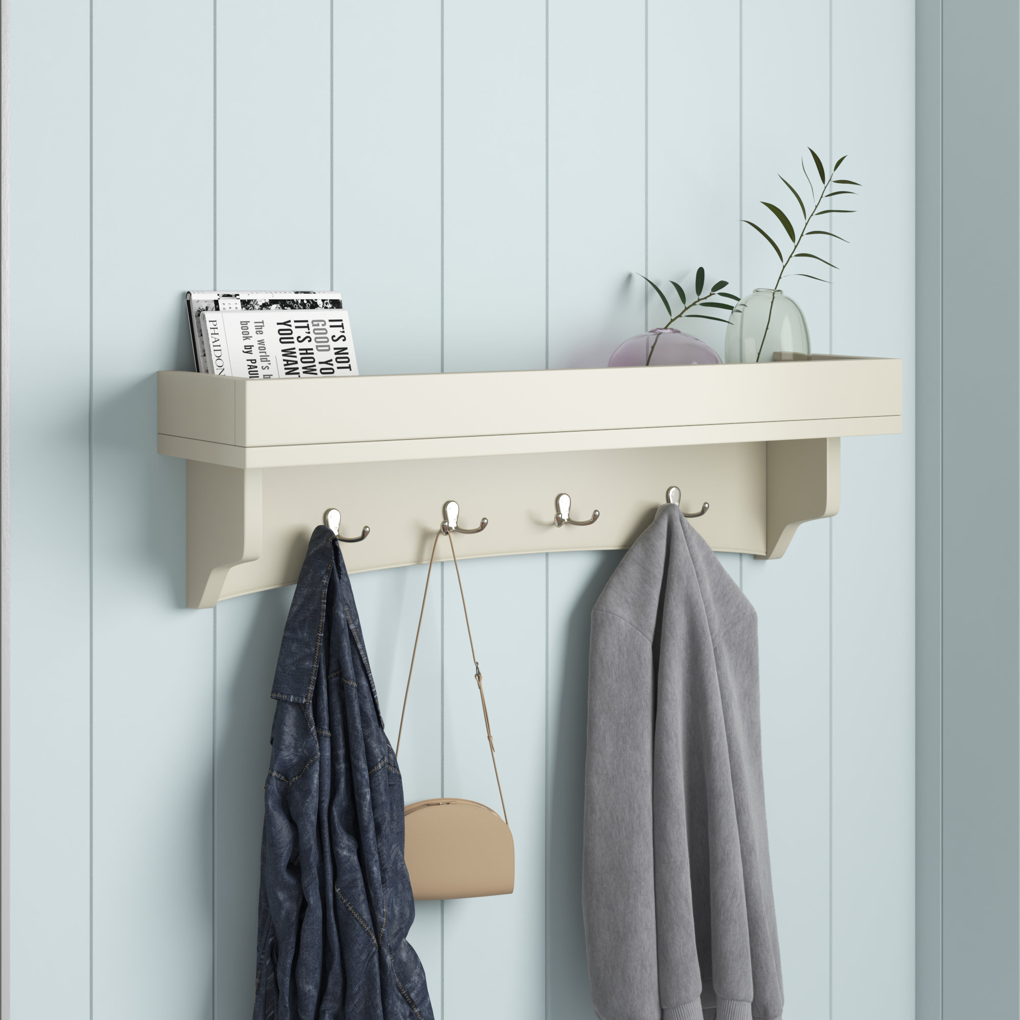 Sherborne 8 - Hook Wall Mounted Coat Rack with Storage Beachcrest Home Color: Ivory