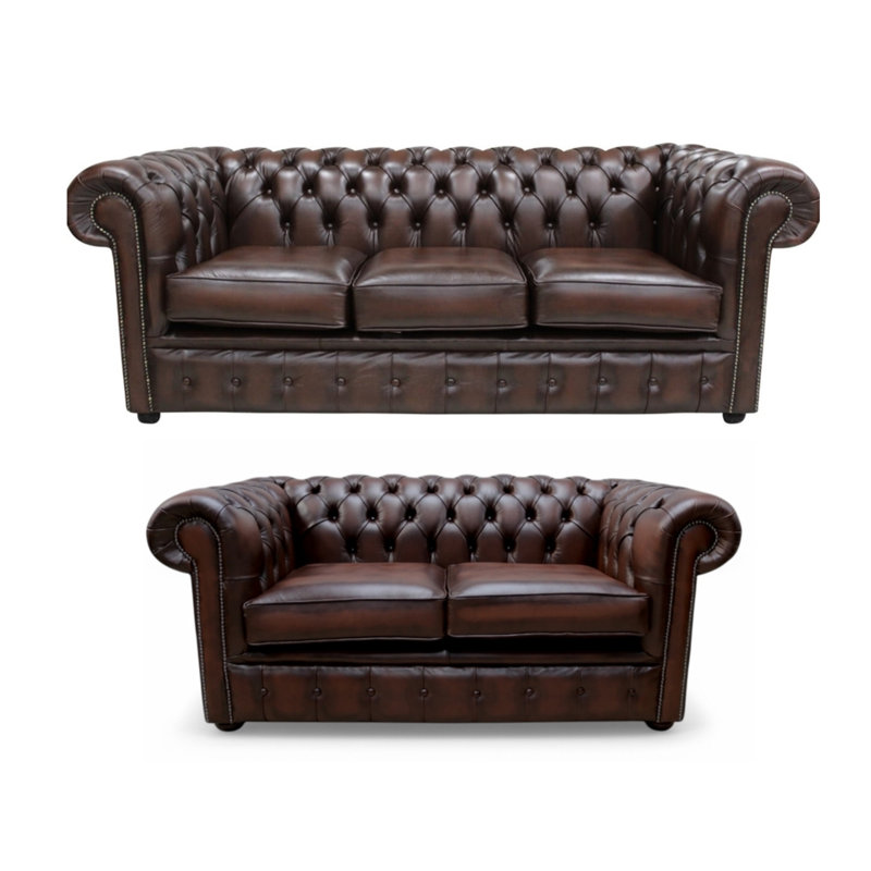 Chesterfield 3 + 2 Seater Antique Sofa Suite Offer, Brown