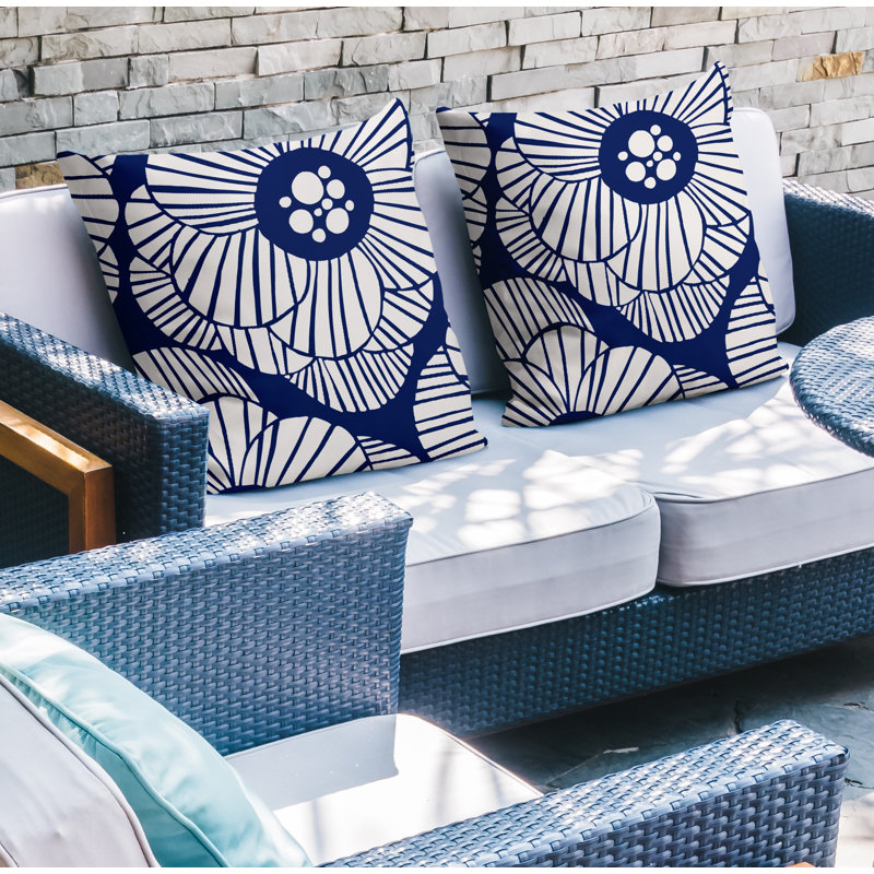 Housse et insert de coussin décoratif intérieur / extérieur en mélange de polyester, L 15 po x H 15 po, Bleu marine