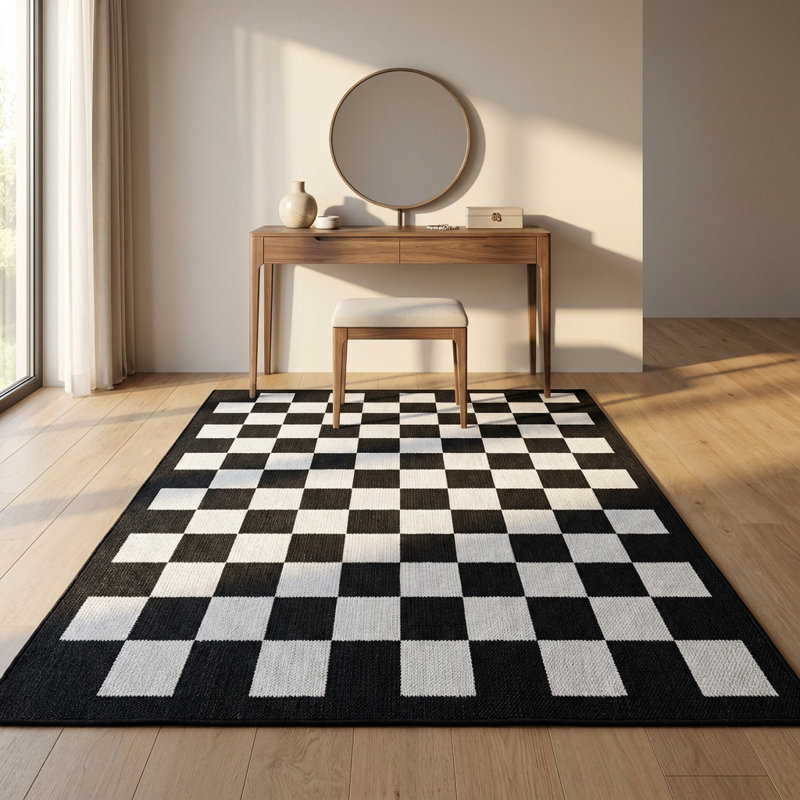 Tapis à motif géométrique noir et blanc Charleston