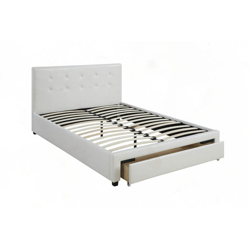 Lit plateforme tapissier Robertia, Grand, Blanc