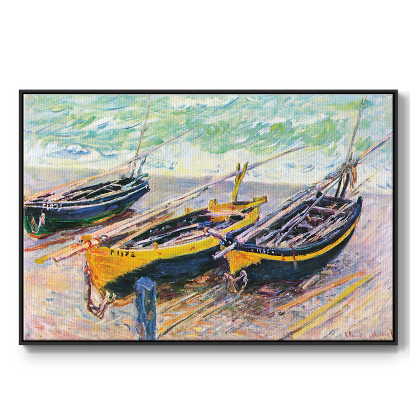 Trois bateaux de pêche à Eretrat, Noir, H 17 po x l 25 po x P 2 po