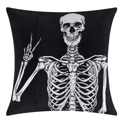 Halloween Velvet Peace Skeleton Decorative Pillow