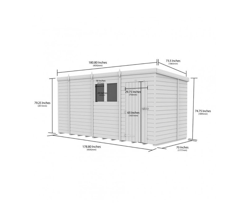 Total Sheds 15ft x 6ft Composite Pent Garden Shed - Single Door - No Windows - EPDM Rubber Roof - UK Manufactured