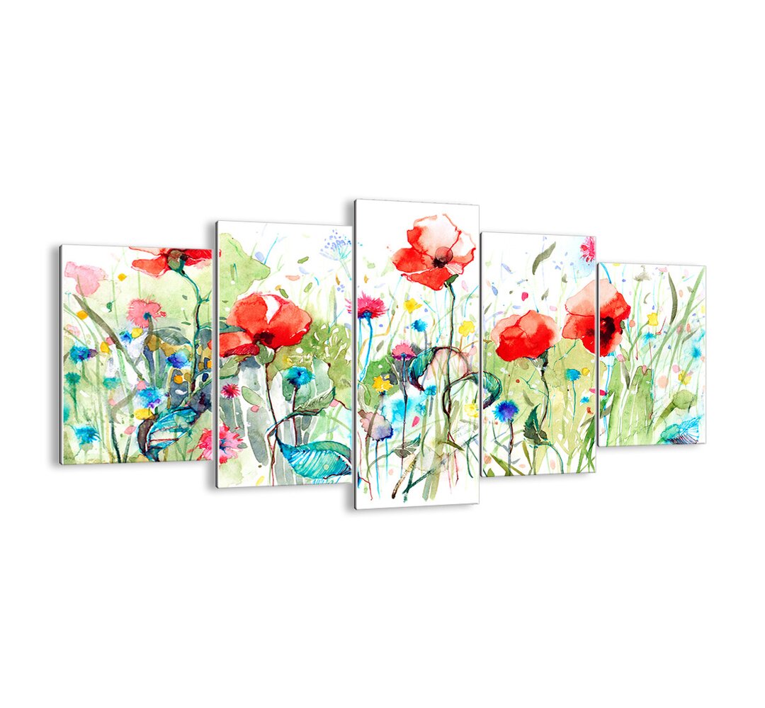 5-tlg. Glasbilder-Set - Grafikdruck „May-blossoming Meadow”