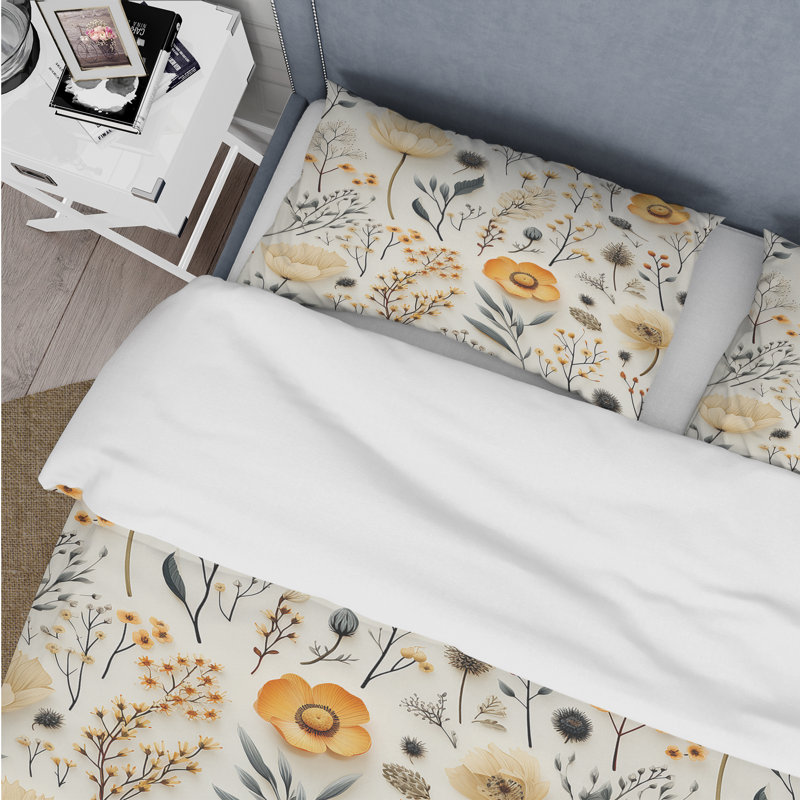 Literie Earthy Tones Botanical Flowers II, Housse de couette simple + 1 taie décorative stan