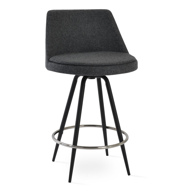 Tabouret de bar Martini, Similicuir noir, Gris foncé, Tabouret de bar (assise de 30 po de hauteur)