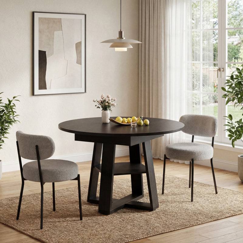Table de salle à manger extensible et chaises, table de cuisine moderne avec sièges, Brun, Gris