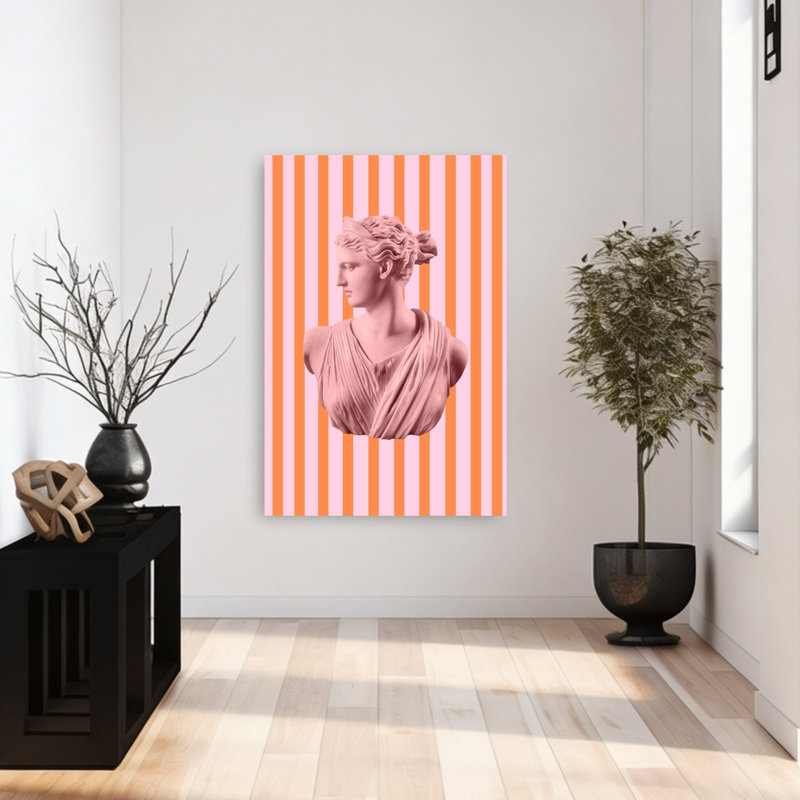 Artemispinkorangestripes Format 2x3 Impression d'art mural d'architecture contemporaine abstraite, H 48 po x l 32 po