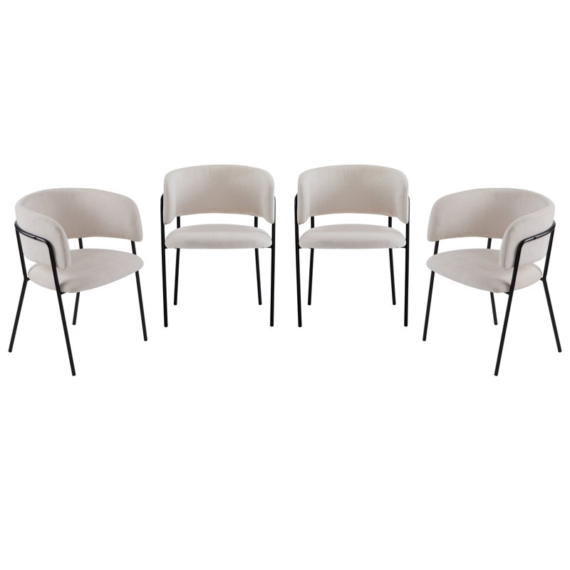 Dones Fabric Upholstered Dining Chairs, Beige, Set Of 4