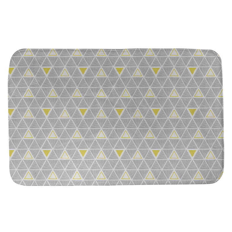 Tapis de bain géométrique à motif de triangles dessinés à la main, l 17 po x L 24 po, Jaune