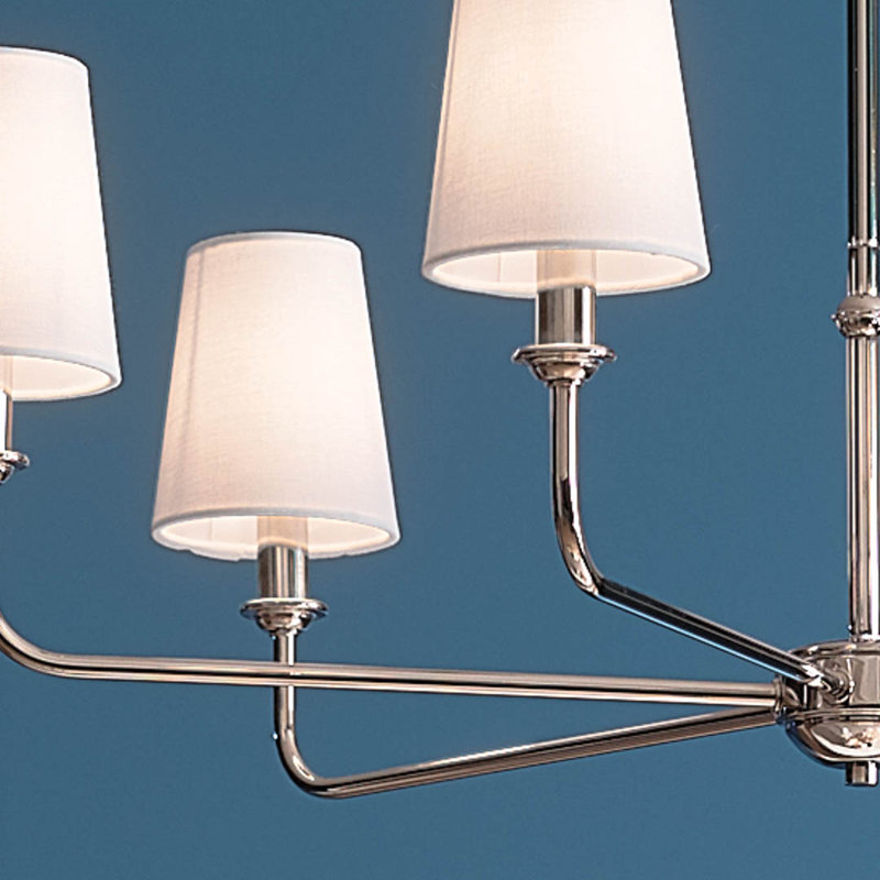 Lustre Pallas à 6 lumières en nickel brossé poli avec abat-jour en tissu, Argent