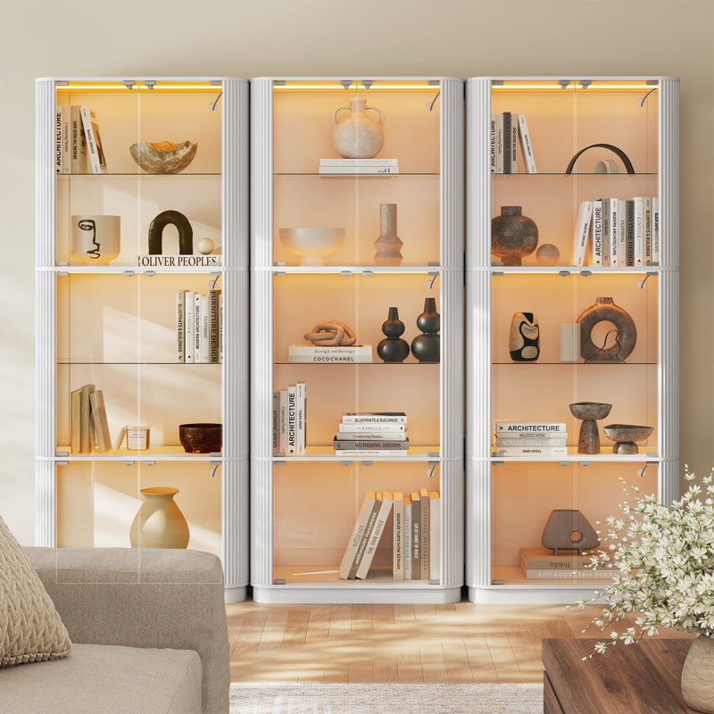 Vitrine moderne minimaliste à DEL 3 couleurs, incurvée et cannelée (paquet de 3), Blanc