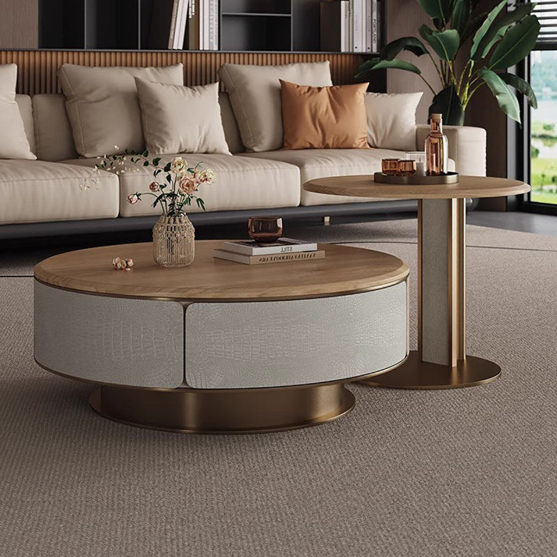 Ancient style round size coffee table combination, Brown, 19.7" H x 35.4" L x 35.4" W