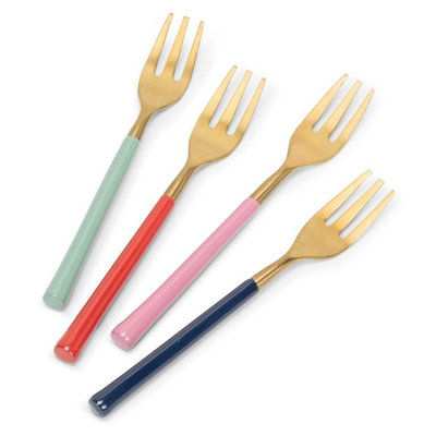 Set Of 4 Assorted Colored Handles Small Cocktail Fork