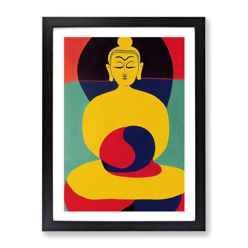 Buddha in Abstract - Wall Art, Black Framed, 66cm H x 48cm W x 2cm D, White