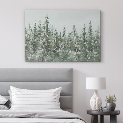 Green Winter Vintage Pine Tree Forest Simple Minimalist Pictures Framed Canvas Print Wall Art