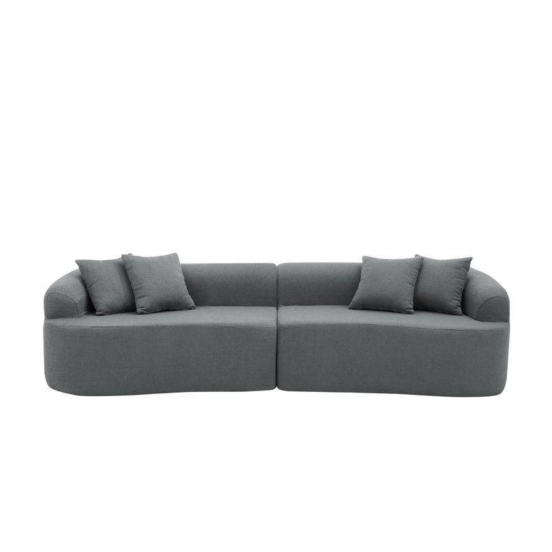 Moderne gris minimaliste incurvé en tissu de laine d'agneau, comprimé, sans assemblage, mousse à haute densité pour le confort modulaire de la chambre à coucher, laine, minimaliste, usage domestique