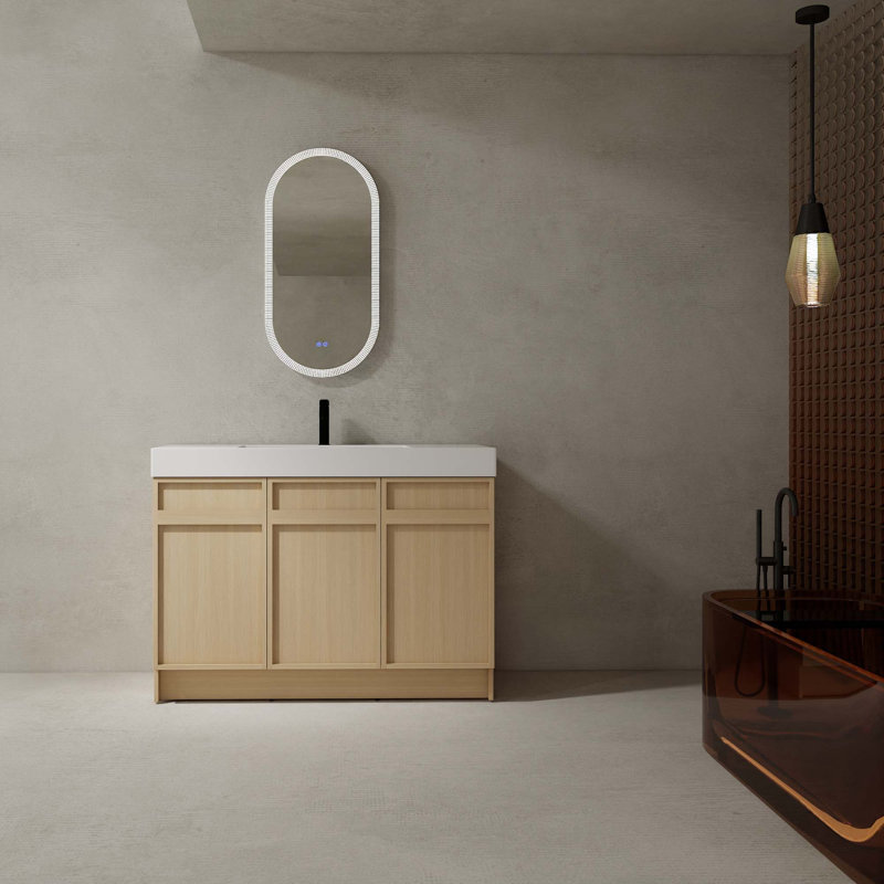 Meuble-lavabo autoportant avec double lavabo en résine blanche et 4 portes d'armoire à fermeture en douceur, 48"