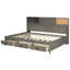 Lit de jour pleine grandeur en bois de couleur grise, livré avec 3 tiroirs de rangement, tête de lit souple et dispositif de chargement pour gadgets mobiles, tablette, douilles Tech-222569250-222569249