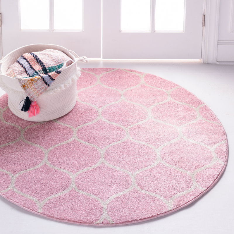 Tapis géométrique Llanet, Rond 7 pi 1 po, Rose